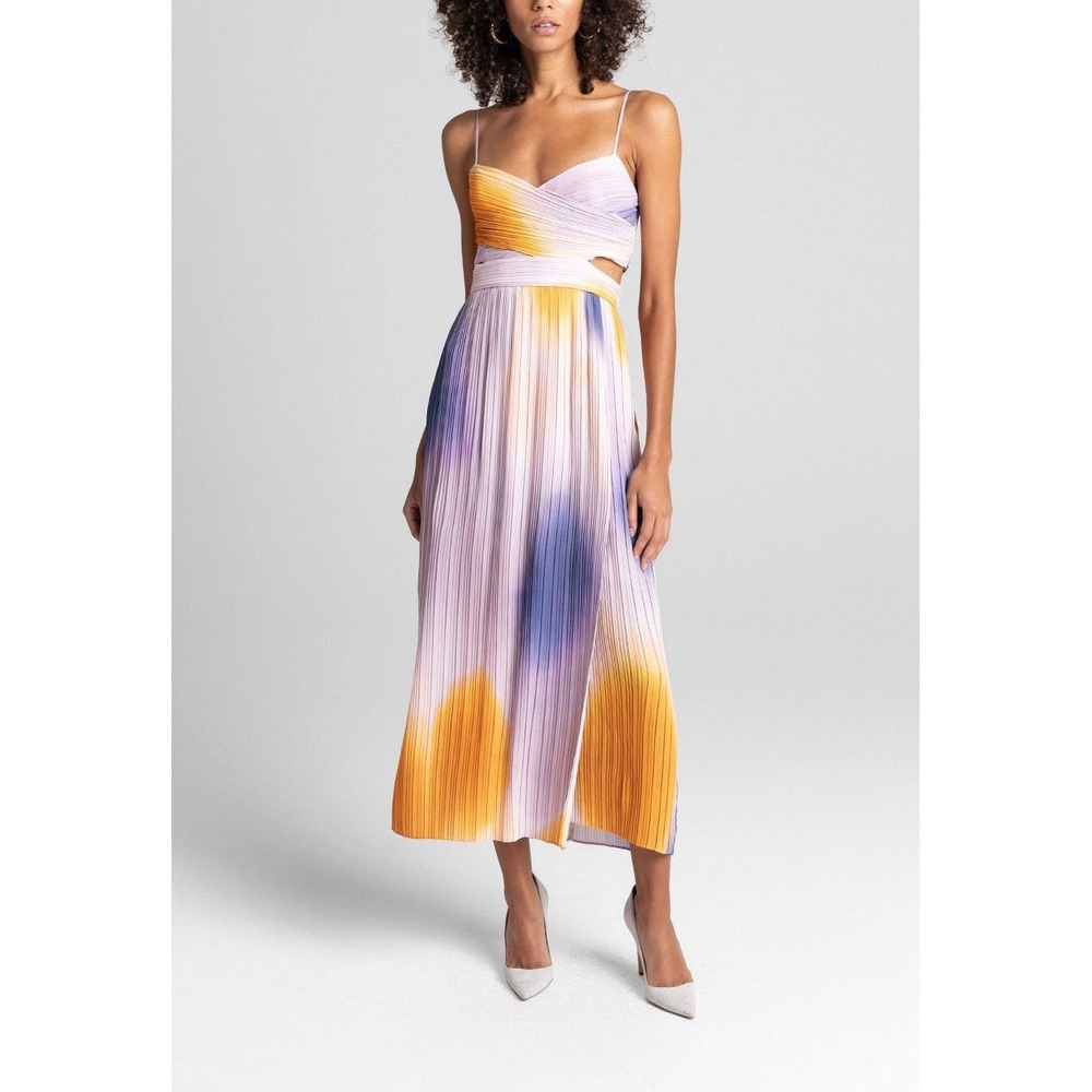 Revolve A.L.C. Sienna Dress Pastel Ombré Pleated Midi Dress Faux Wrap Size 6